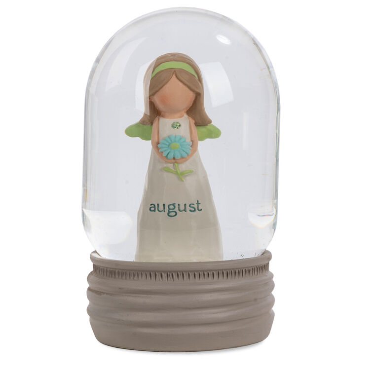  Blossom Bucket August Birthstone Angel Snow Globe, 4.2"