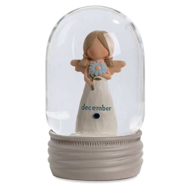 Blossom Bucket December Birthstone Angel Snow Globe, 4.2"