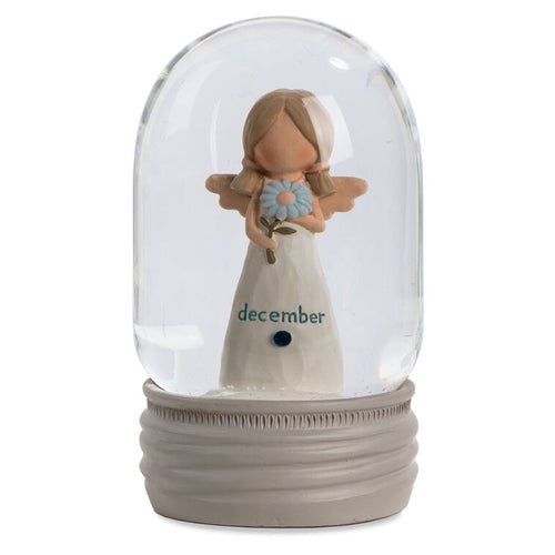  Blossom Bucket December Birthstone Angel Snow Globe, 4.2"