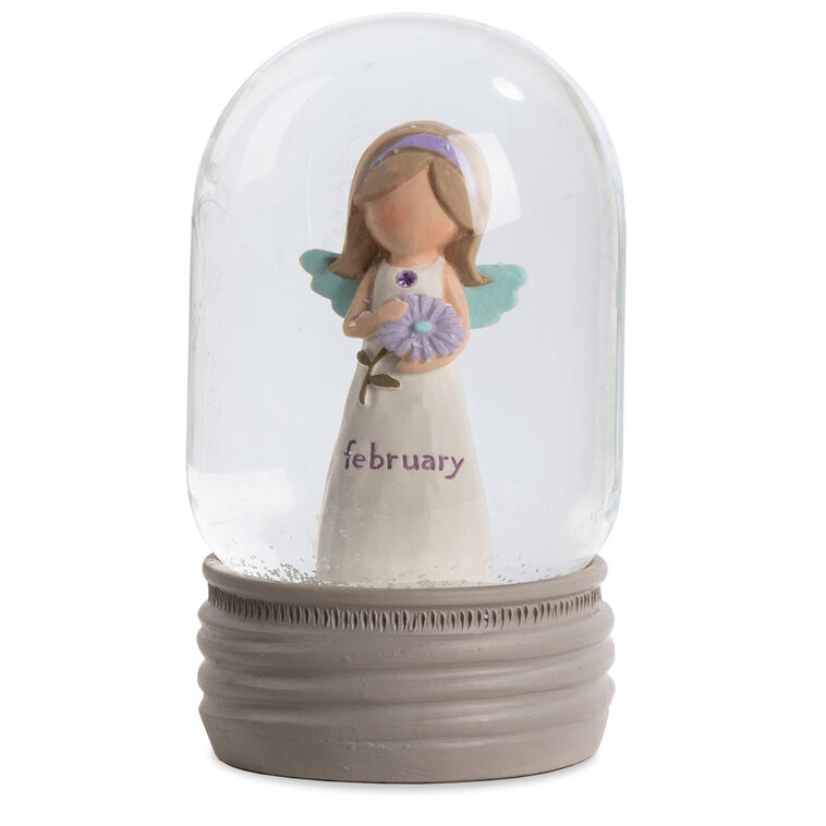  Blossom Bucket February Birthstone Angel Snow Globe, 4.2"