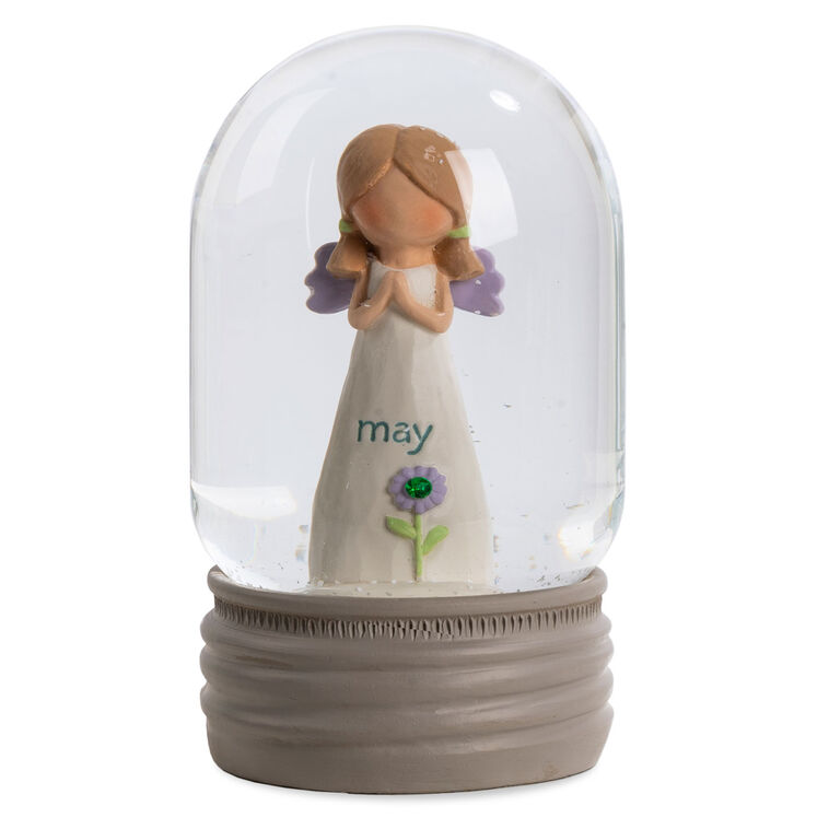  Blossom Bucket May Birthstone Angel Snow Globe, 4.2"