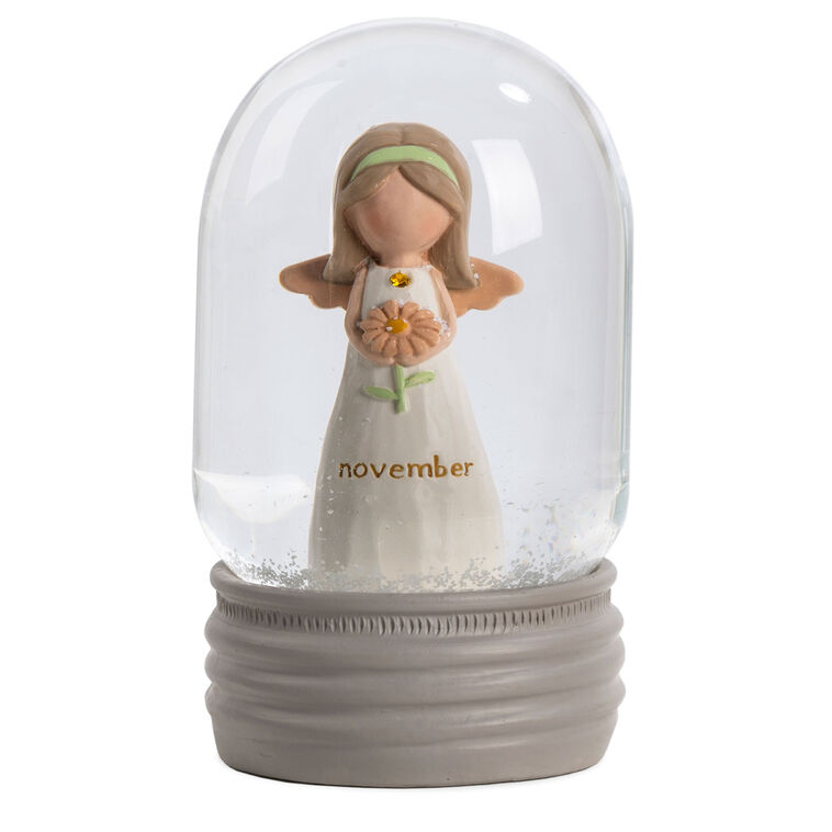  Blossom Bucket November Birthstone Angel Snow Globe, 4.2"