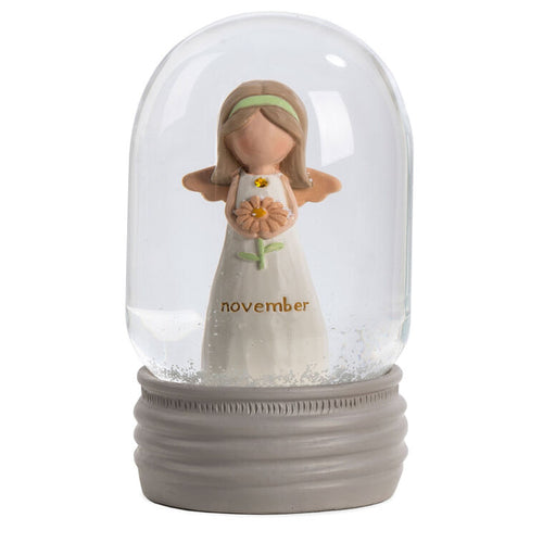 Blossom Bucket November Birthstone Angel Snow Globe, 4.2"