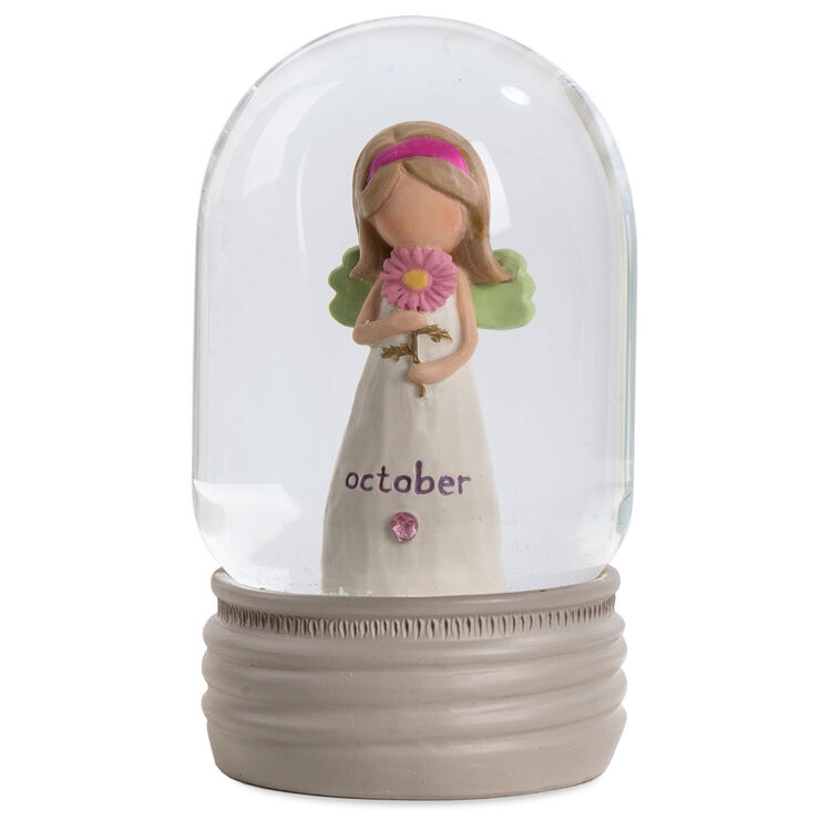  Blossom Bucket October Birthstone Angel Snow Globe, 4.2"