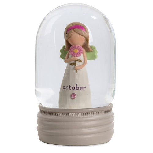  Blossom Bucket October Birthstone Angel Snow Globe, 4.2"