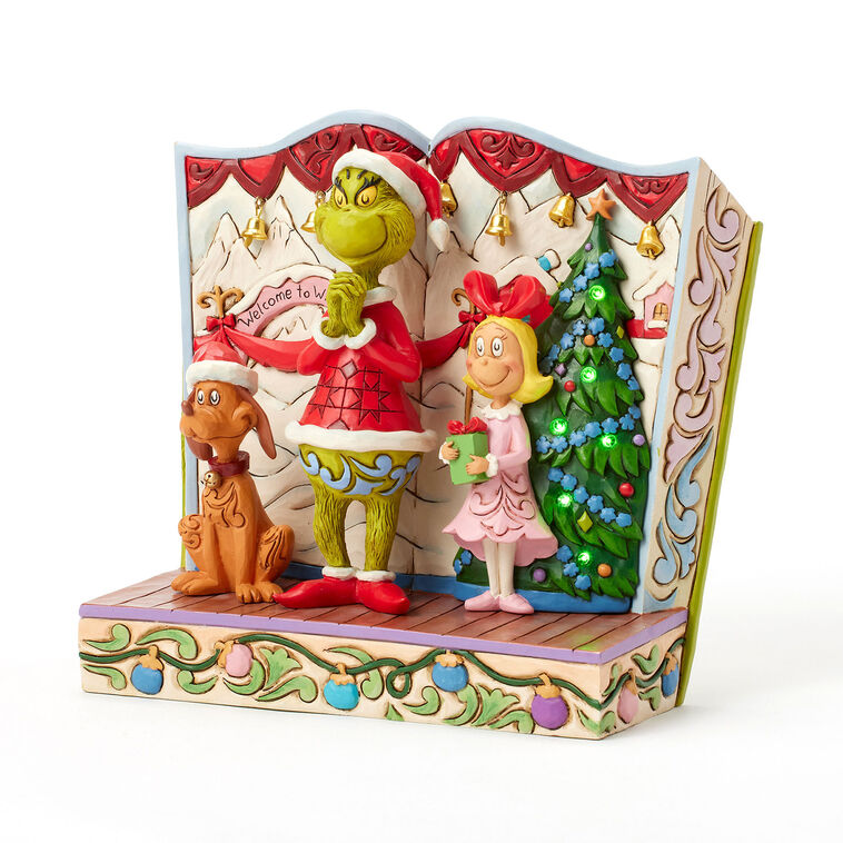 Enesco Jim Shore Grinch And Friends Light-Up Storybook Figurine, 6.2"