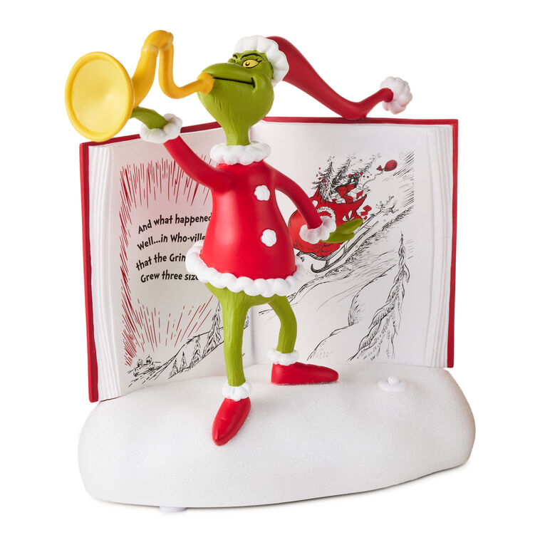 Hallmark Dr. Seuss's How The Grinch Stole Christmas!™ Grinch With Storybook Figurine With Sound, 6.25"