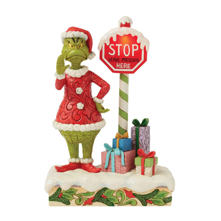 Enesco Jim Shore Grinch By Light-Up Stop Sign Figurine, 9.3"
