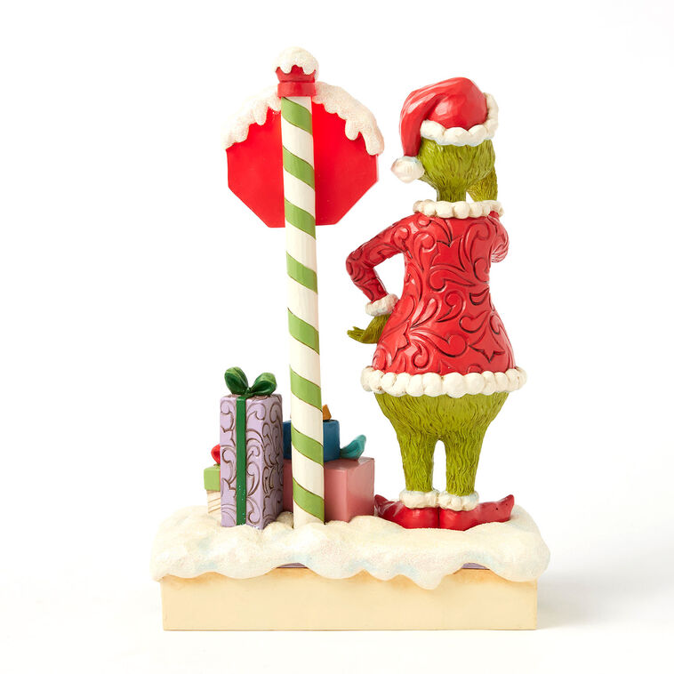 Enesco Jim Shore Grinch By Light-Up Stop Sign Figurine, 9.3"