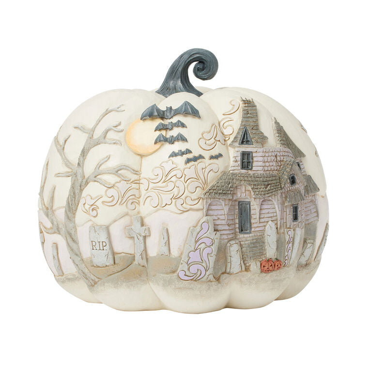Enesco Jim Shore Pumpkin With Graveyard Scene Halloween Figurine, 7.8" H