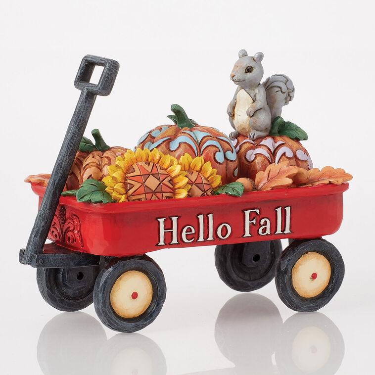 Enesco Jim Shore Red Harvest Wagon With Pumpkins Figurine, 4.33" H