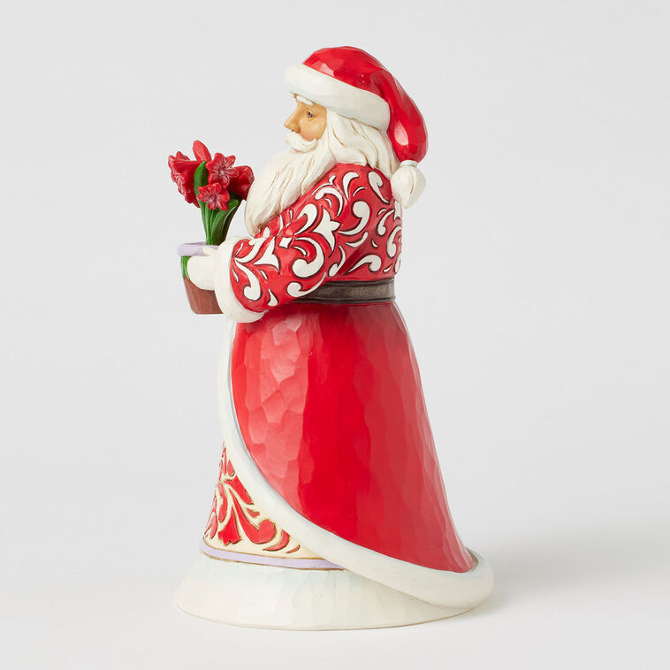 Enesco Jim Shore Heartwood Creek Santa With Blooming Amaryllis Figurine, 8.35"