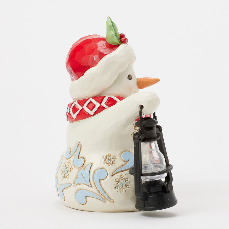 Enesco Jim Shore Heartwood Creek Snowman With Oversized Lantern Figurine, 4.8"