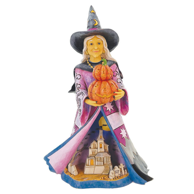 Enesco Jim Shore Witch And Pumpkins Light-Up Figurine, 8.27" H