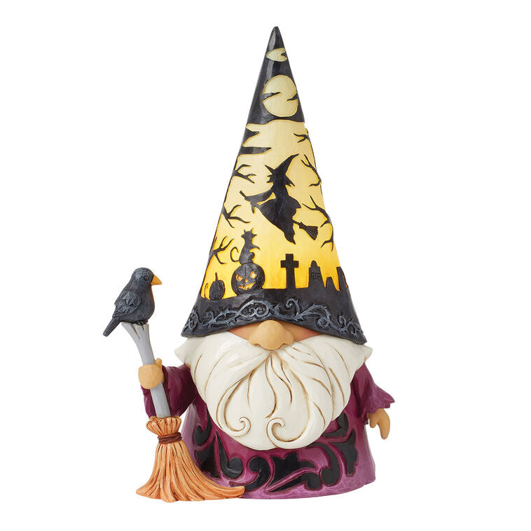 Enesco Jim Shore Wizard Gnome Halloween Light-Up Figurine, 7.87" H