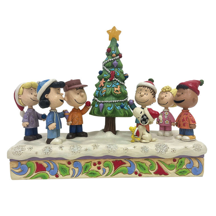 Enesco Jim Shore Peanuts Gang With Light-Up Musical Christmas Tree Figurine, 8"