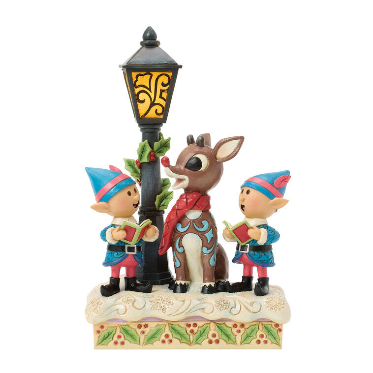 Enesco Jim Shore Rudolph And Elves Caroling Light-Up Figurine, 8.4"