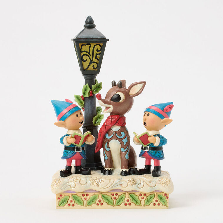 Enesco Jim Shore Rudolph And Elves Caroling Light-Up Figurine, 8.4"