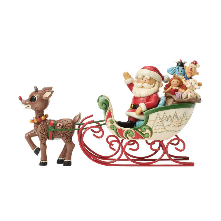 Enesco Jim Shore Rudolph Pulling Santa In Sleigh Figurine, 5"