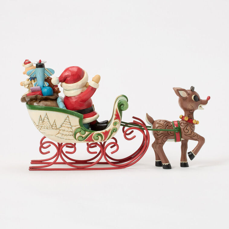 Enesco Jim Shore Rudolph Pulling Santa In Sleigh Figurine, 5"