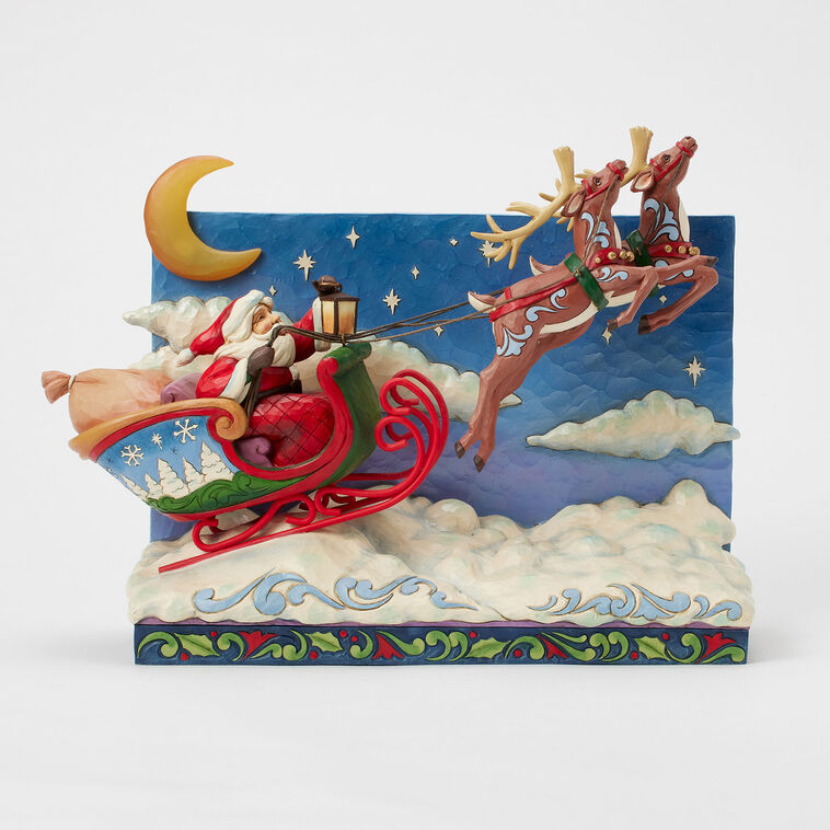 Enesco Jim Shore Heartwood Creek Santa Sleigh Musical Figurine With Light, 11.4"