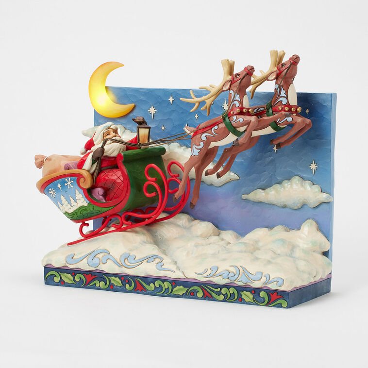 Enesco Jim Shore Heartwood Creek Santa Sleigh Musical Figurine With Light, 11.4"